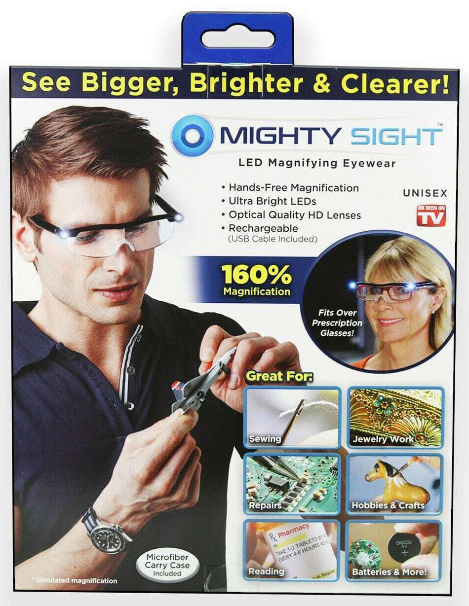 Óculos de aumento LED Mighty Sight - 160% de ampliação para uma visão clara e brilhante